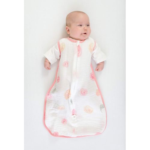  Amazing Baby Muslin Sleeping Sack with 2-Way Zipper, Watercolor Roses, Pink, Small