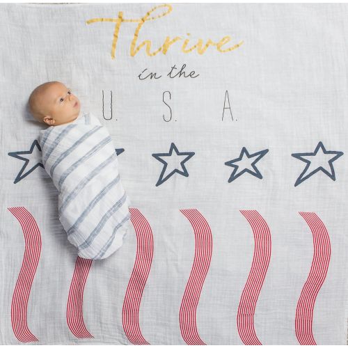  Amazing Baby Swaddle Studio Milestone Muslin Blankets, Set of 3, Thrive in The USA, Americana Flag, Denim