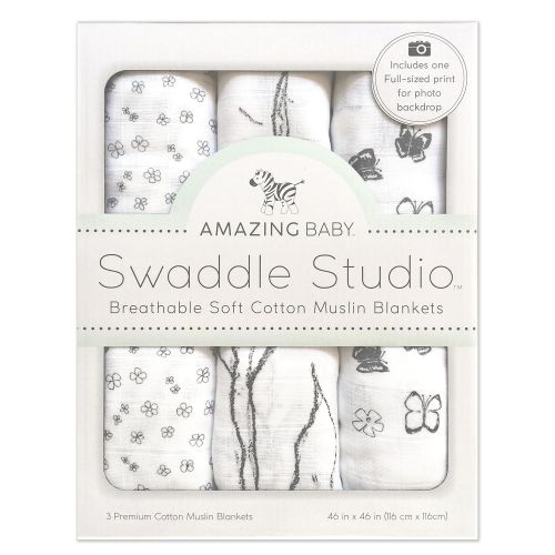  Amazing Baby Swaddle Studio Milestone Muslin Blankets, Set of 3, Loved Wreath, Black
