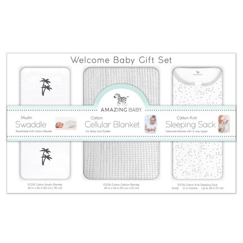  Amazing Baby Gift Set, 3-Piece Set, Cotton Sleeping Sack, Muslin Swaddle, Cellular Blanket, Pastel Sterling