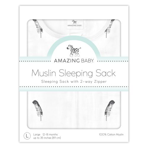  Amazing Baby Muslin Sleeping Sack with 2-Way Zipper, Zebra, Black, Medium