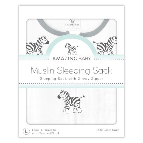  Amazing Baby Muslin Sleeping Sack with 2-Way Zipper, Zebra, Black, Medium