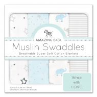 Amazing Baby Muslin Swaddle Blankets, Set of 4, Premium Cotton, Starry Night and Tiny Elephants,...