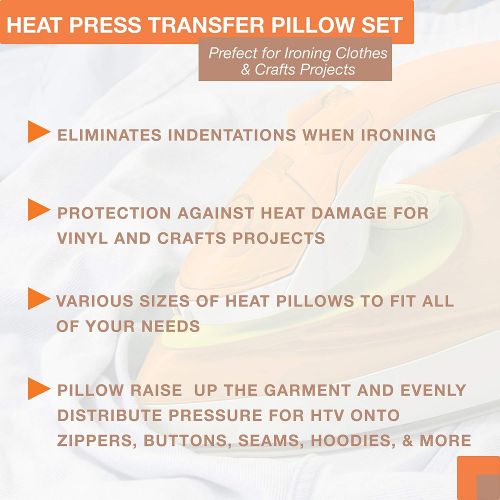  Amazing Creations Heat Press Pillow Bundle - Includes 4 Transfer Pillows, 2 Teflon Sheets and 1 Roll of Tape - Eliminates Indentations for Fast Ironing - Fire-Resistant, Waterproof