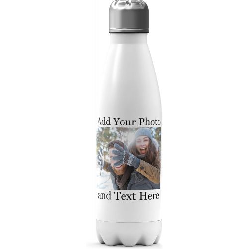  [아마존베스트]Amazing Items Personalized Water Bottle - Add Your Photo, Text, Logo, Monogram - 8 Different Fonts & Colors - 16oz Customizable Water Bottle with Lid and Straw