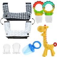 Amazing Tot Teething Drooling Baby Set  Includes Teething Pads for Ergobaby 360 Carrier, 2 baby fresh fruit feeders, mesh feeder, 2 Infant Pacifiers and Girafee Teether Toy for Infants & Todd