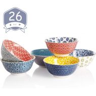 [아마존 핫딜] Amazingware Porcelain Bowls - 26 Ounce for Cereal, Soup, Salad and Fruit, Set of 6, Assorted Designs