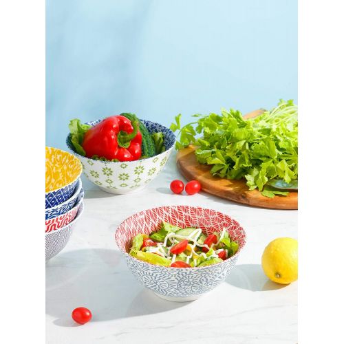  [아마존 핫딜] Amazingware Porcelain Bowls - 26 Ounce for Cereal, Soup, Salad and Fruit, Set of 6, Assorted Designs