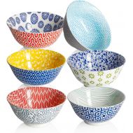 Amazingware Porcelain Bowls - 18 Ounce for Cereal, Soup, Salad and Pasta, Set of 6, Assorted Designs