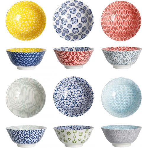  Amazingware Porcelain Bowls - 18 Ounce for Cereal, Soup, Salad and Pasta, Set of 6, Assorted Designs