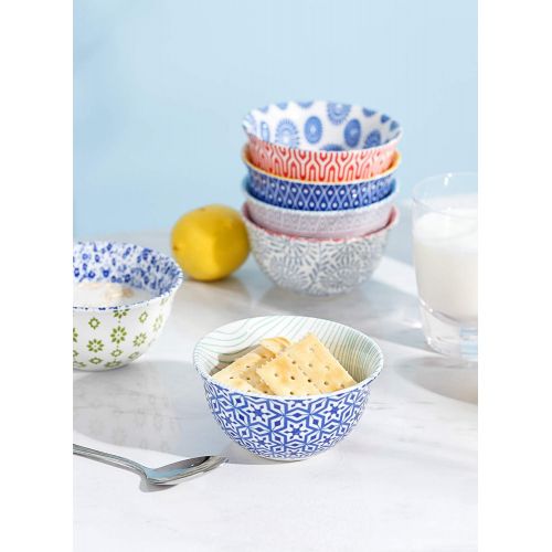  [아마존베스트]Amazingware Porcelain Bouillon Cups - 8 Ounce Dessert Bowls, Set of 6, Assorted Designs