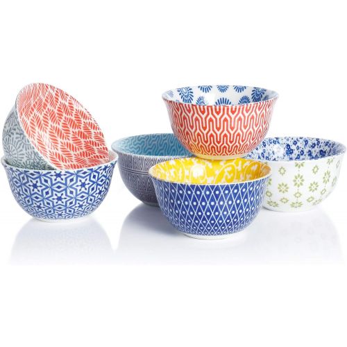  [아마존베스트]Amazingware Porcelain Bouillon Cups - 8 Ounce Dessert Bowls, Set of 6, Assorted Designs