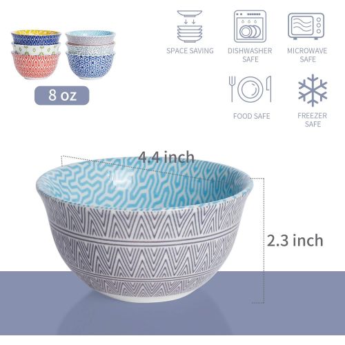  [아마존베스트]Amazingware Porcelain Bouillon Cups - 8 Ounce Dessert Bowls, Set of 6, Assorted Designs