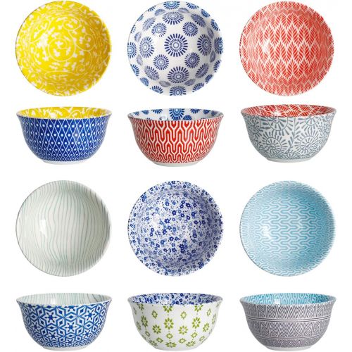  [아마존베스트]Amazingware Porcelain Bouillon Cups - 8 Ounce Dessert Bowls, Set of 6, Assorted Designs