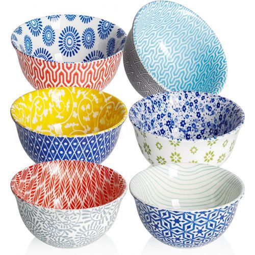  [아마존베스트]Amazingware Porcelain Bouillon Cups - 8 Ounce Dessert Bowls, Set of 6, Assorted Designs