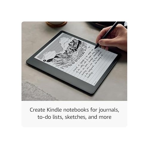  Kindle Scribe Essentials Bundle including Kindle Scribe (64 GB), Premium Pen, Brush Print Leather Folio Cover with Magnetic Attach - Storm Grey, and Power Adapter