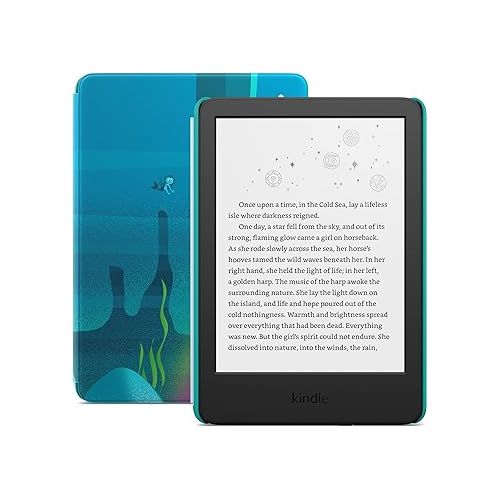  Kindle Kids (2022 release) - If it breaks, we will replace it, includes ad-free books, cover and adjustable light- Ocean Explorer