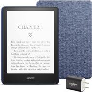 Kindle Paperwhite Essentials Bundle including Kindle Paperwhite (16 GB) - Denim, Fabric Cover - Denim, and Power Adapter