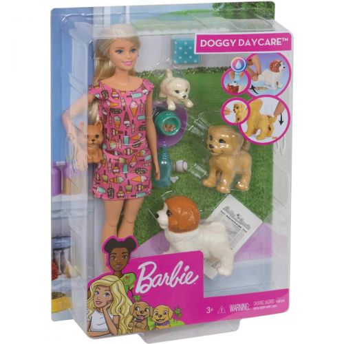 바비 Amazon Barbie Doggy Daycare Doll & Pets, Blonde