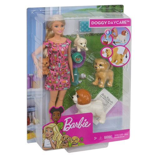 바비 Amazon Barbie Doggy Daycare Doll & Pets, Blonde