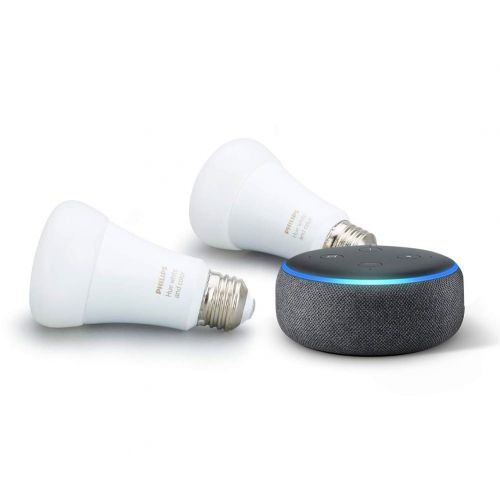  [아마존핫딜][아마존 핫딜] Amazon Echo Dot (3rd Gen) Charcoal Bundle with Philips Hue White & Color 2-pack A19 Smart Bulbs, Bluetooth & Zigbee compatible (No Hub Required)