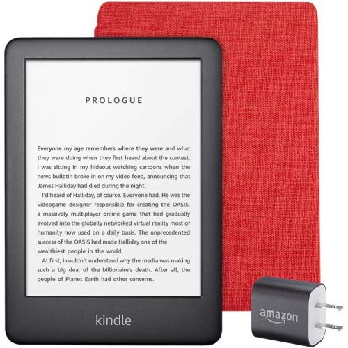  [아마존베스트]From: Kindle Essentials Bundle including All-new Kindle, now with a built-in front light, Black - with Special Offers, Kindle Fabric Cover  Punch Red, and Power Adapter