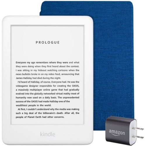 [아마존베스트]From: Kindle Essentials Bundle including All-new Kindle, now with a built-in front light, White - with Special Offers, Kindle Fabric Cover  Cobalt Blue, and Power Adapter