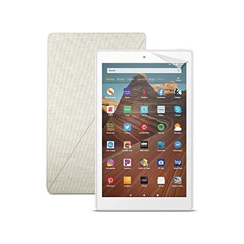  Fire HD 10 Tablet (64 GB, White, With Special Offers) + Amazon Standing Case (Sandstone White) + Nupro Screen Protector (2-pack)