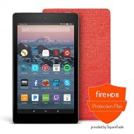Fire HD 8 Protection Bundle with Fire HD 8 Tablet (32 GB, Black), Amazon Cover (Punch Red), Protection Plan (1-Year)