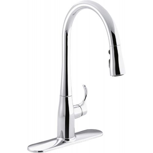  Amazon KOHLER K-596-CP Simplice High-Arch Single-Hole or Three-Hole, Single Handle, Pull-Down Sprayer Kitchen Faucet, Polished Chrome with 3-function Spray Head, Sweep Spray and Docking S