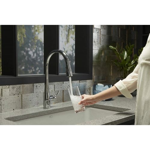  Amazon KOHLER K-596-CP Simplice High-Arch Single-Hole or Three-Hole, Single Handle, Pull-Down Sprayer Kitchen Faucet, Polished Chrome with 3-function Spray Head, Sweep Spray and Docking S