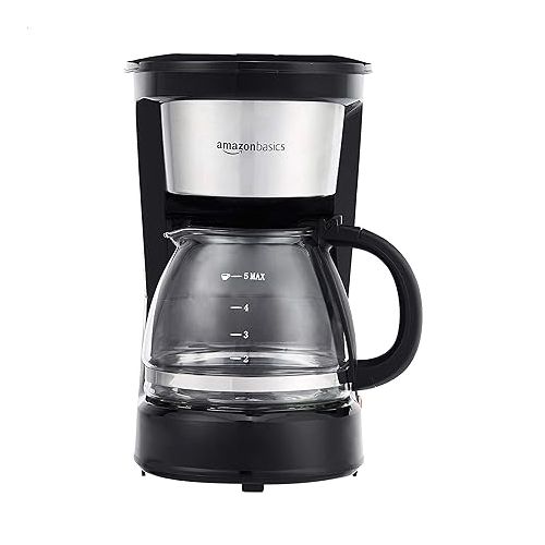  Amazon Basics 5 Cup Coffee Maker with Reusable Filter, Black and Stainless Steel