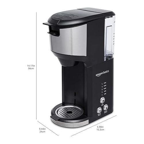  Amazon Basics Drip Coffee Maker with K-Cup, 14 Oz, Black and Stainless steel, 5.98