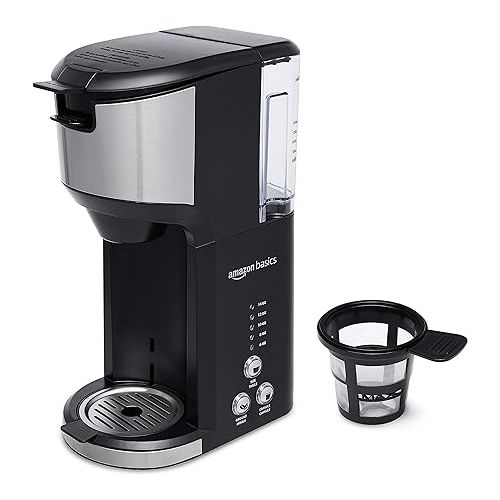  Amazon Basics Drip Coffee Maker with K-Cup, 14 Oz, Black and Stainless steel, 5.98