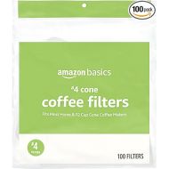 Amazon Basics Number 4 Cone Coffee Filters for 8-12 Cup Coffee Makers, White, 100 Count