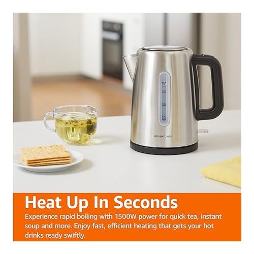  Amazon Basics Stainless Steel Fast, Portable Electric Hot Water Kettle for Tea and Coffee, 1.7-Liter, Black and Sliver