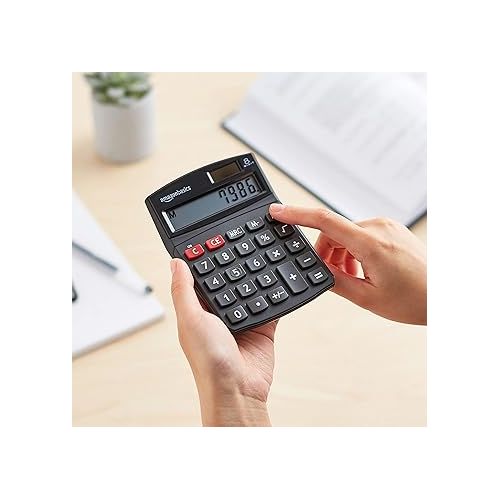  Amazon Basics LCD 8-Digit Desktop Calculator, 1 Pack, Small, Black