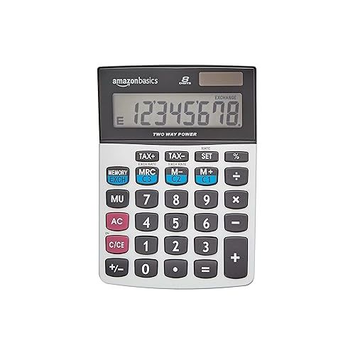  Amazon Basics LCD 8-Digit Desktop Calculator, 5-Pack, Silver