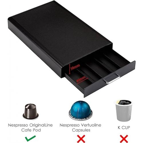  Amazon Basics Nespresso OriginalLine Coffee Pod with 1 Storage Drawer Holder, 50 Capsule Capacity, Black