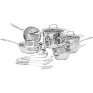 Amazon Basics Stainless Steel 15-Piece Cookware Set, Pots, Pans and Utensils, Silver