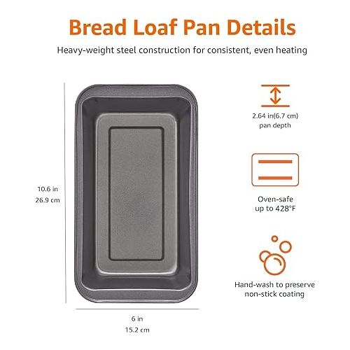  Amazon Basics Rectangular Baking Bread Loaf Pan, 9.5 x 5 Inch, Set of 2, Gray