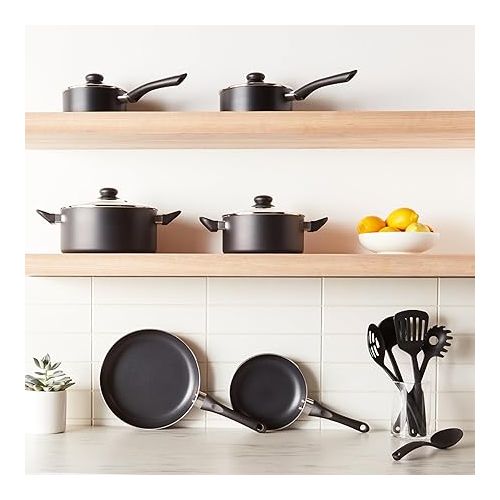  Amazon Basics Non-Stick Cookware 15-Piece Set, Pots, Pans and Utensils, Black