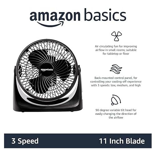  Amazon Basics 15-Inch Air Circulator Fan with 90-Degree Tilt Head and 3 Speed Settings, 70 Watts, Ultra Quiet (30 dB), Lightweight (4 LBS), Black, 7.6
