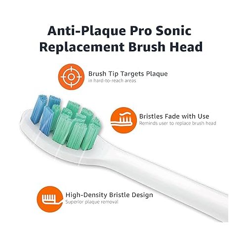  Amazon Basics Anti-Plaque Pro Replacement Brush Heads, White, 3 Count (Fits most Philips Sonicare Click-On Electric Toothbrushes) (Previously Solimo)