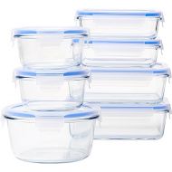 Amazon Basics Glass Locking Lids Food Storage Containers, 14-Piece Set, 7 Count of Bases and 7 Plastic Lids, Clear, Blue