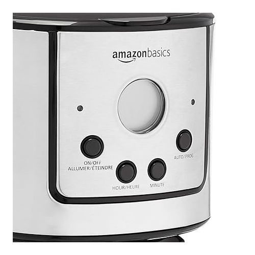  Amazon Basics Programmable Coffeemaker with Carafe and Reusable Filter, Stainless Steel, 12 Cups, Black