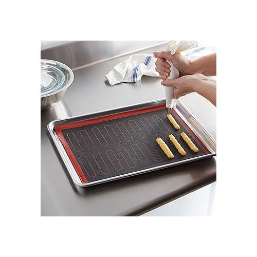  Amazon Basics Silicone Non-Stick Eclair Baking Mat, Reusable, Easy to Clean, 2 Pack, Black/Red/White, Rectangular, 15.7