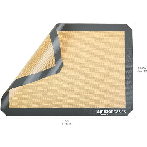  Amazon Basics Silicone, Non-Stick, Food Safe Baking Mat, Pack of 2, New Beige/Gray, Rectangular, 16.5