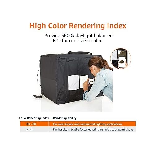  Amazon Basics Portable Foldable Photo Studio Box with LED Light, 1 Count (Pack of 1), Black, 25 x 30 x 25 Inches