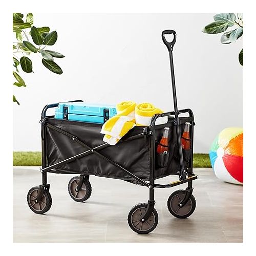  Amazon Basics Collapsible Folding Wagon, Heavy Duty, Utility Wagon for Sports, Camping, Garden, and Shopping, Black